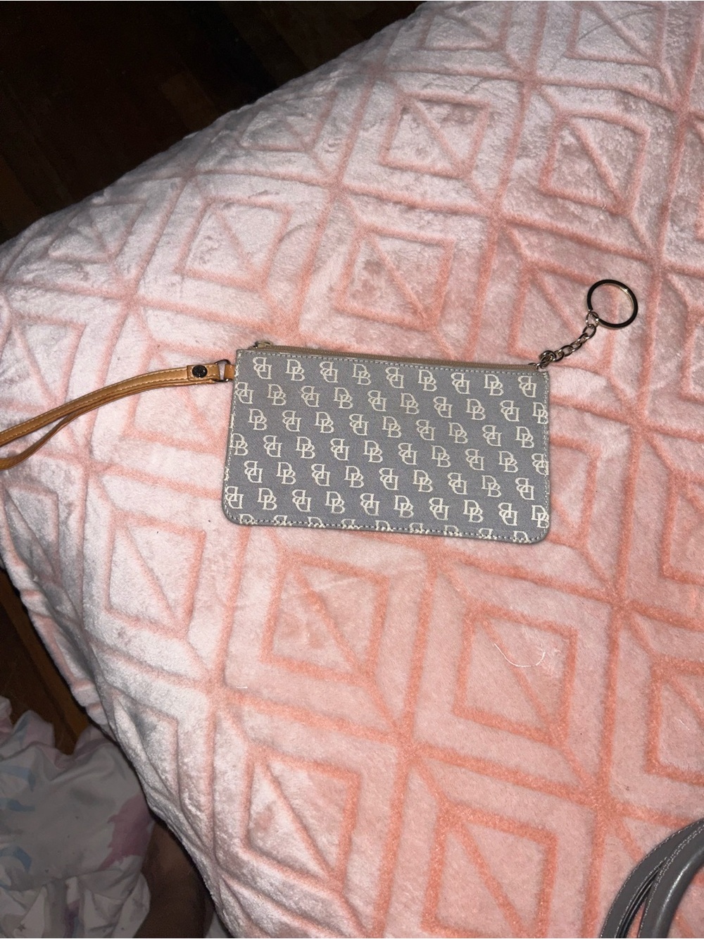Monogram Wristlet Pouch in Gray and Tan